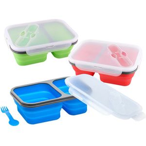 2 Cellen Silicone Inklapbare Draagbare Lunchbox 900Ml Magnetron Kom Vouwen Voedsel Opslag Lunch Container Lunchbox