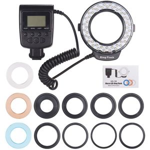HD-130 Macro LED Ring Flash Display 3000-15000K met 3 Flash Diffusers 8 Adapter Ringen voor Canon Nikon pentax Olympus