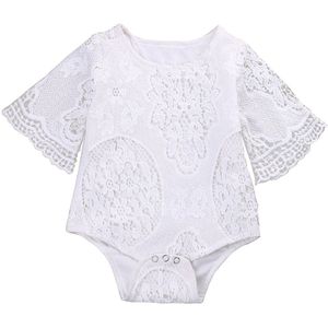 Zomer Baby Meisjes Wit Ruches Mouwen Kant Romper Baby Baby Elegante Kant Jumpsuit Kleding Sunsuit Outfits