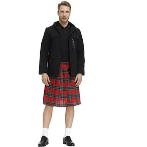 Schotse Heren Kilt Traditionele Plaid Riem Geplooid Bilaterale Chain Brown Gothic Punk Schotse Tartan Broek Rokken