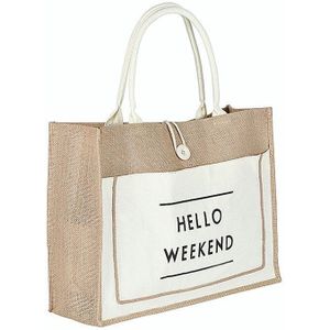 3 Kleur S/M/L Vrouwelijke Hello Weekend Jute Canvas Handtassen Meisjes Vrouwen Big Size Strandtas Europese stijl Afdrukken Schoudertassen