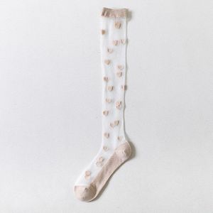 1 Paar Dunne Transparante Sok Ademende Zomer Vrouwen Afdrukken Hart Patroon Zoete Leuke Stijl Comfortabele Elastische Korte Sokken