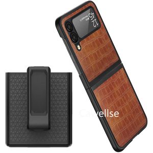Belt Clip Holster phone Case for Samsung Galaxy Z Flip 3 5G Lychee Pattern Leather Stand Holder Slide Hip Holster Cover Z Flip3