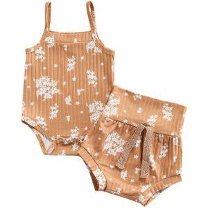 Baby Meisje Kleding Set Zomer Leuke Bloemenprint Mouwloze Romper + Boog Driehoek Shorts Outfits