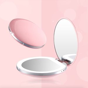 Usb Chargable Draagbare Led Make-Up Spiegel Hand Held Kleine Opvouwbare 3x Hd Vergrootglas Micro Cosmetische Spiegel