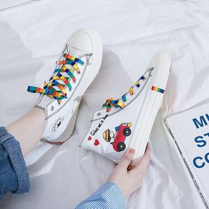 Vrouw Oranje Schoenen Hoge Top Sneakers Lente Stijlvolle Meisjes Schoenen Gevulkaniseerd Graffiti Canvas Wandelschoenen J2-76