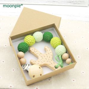 Leuke Beuken Gegraveerd Cactus Charm Vervagen Groene Speenketting Baby Dummy Houder Geboren Baby Boy Klaar NT270