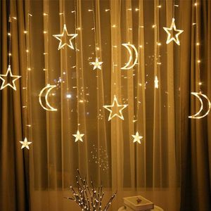 LED Moon Star Flash String Licht Bar Coffee Shop Slaapkamer met Decoratieve Ster Maan Gordijn Licht