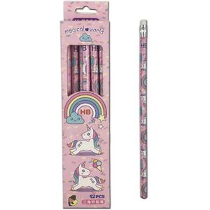 12 Stks/set Leuke Regenboog Eenhoorn Plastic Potlood Automatische Pen Met Gum Voor Kid School Office Supply