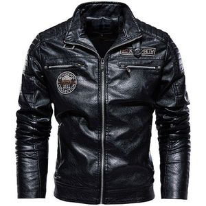 Leren Jas Mannen Winter Fleece Motorfiets Pu Leahter Jas Mannelijke Stand Kraag Casual Windjack Ropa De Hombre Slim Jas 3XL