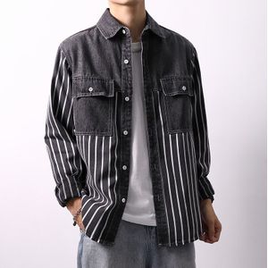 Mannen Shirt Lange Mouw Streep Shirts Heren Overhemd Casual Denim Style Controles Losse Jeans Cowboy Shirts