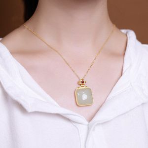 Natuurlijke Tian Retro Hanger Ketting 925 Zilveren Sieraden Chalcedoon Amulet Voor Vrouwen