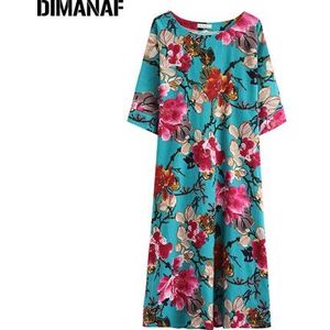 DIMANAF Plus Size Vrouwen Jurk Beach Style Print Bloemen Katoen Big Size Vestidos Zomer Vrouwelijke Kleding Losse Dame Jurk 5XL 6XL