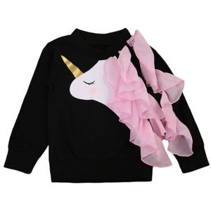 Baby Meisje T-shirt Tops Herfst Lange Mouwen Zwart Roze Ruche Tops Casual Meisjes Winter Leuke