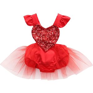 Valentijnsdag Baby Meisje Tule Hart Romper Jumpsuit Playsuit Outfit Kostuum Maat 0-3Y