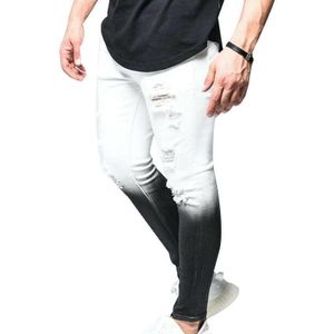 Mannen Ripped Gradiënt Skinny Jeans Gerafeld Vernietigd Broek Slanke Ademend Denim Broek THJ99