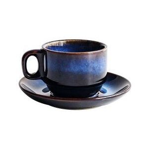 Deep Blue Keramische Kopje Koffie Schotel Set, Ontbijt Cup, Afternoon Tea Antieke Blauwe Kleur Espresso Koffie Beker