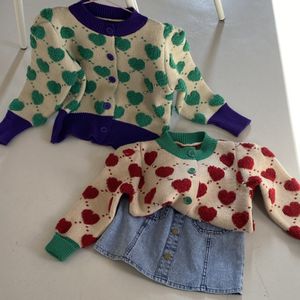 2022 Lente Koreaanse Kinderkleding Koreaanse Stijl Zoete Liefde Trui Meisjes Jacquard Jas Vest