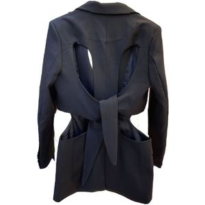 [Eam] Vrouwen Wit Hollow Out Split Joint Blazer Revers Lange Mouwen Losse Fit Jas Mode Tij Voorjaar herfst 1Y594