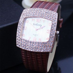 Vrouwen Vierkante Diamanten Wijzerplaat Quartz Horloges Stijlvolle Meisjes Lady Lederen Horlogeband Strass Klok Zegarek Damski