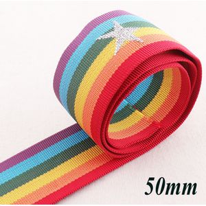 2 ""(50mm) regenboog Streep Dikke Harde Singels Zilveren Sterren Patroon Portemonnee Handtas Tas Riem GESP canvas Geweven Riem Singels