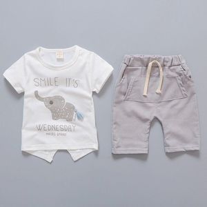 2 Stuks Set Zomer Baby Kleding Pak Casual Brief Olifant Gedrukt O-hals Met Korte Mouwen T-shirt + Broek Set Voor kids