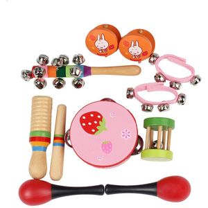10 stks/set Muzikaal Speelgoed Orff-instrumenten Sets Band Ritme Kit Inclusief Tamboerijn Maracas Castagnetten Handbells voor Kids