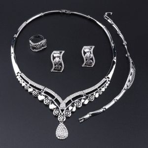 Afrikaanse Sieraden Sets Voor Vrouwen Water Ketting Armband Oorbellen Ring Luxe Dubai Gouden Kleur Sieraden Set