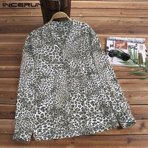 Incerun Mode Luipaard Gedrukt Shirt Mannen Lange Mouwen Party Nachtclub Shirts Tops Mannen Streetwear Camisa Masculina Plus Size