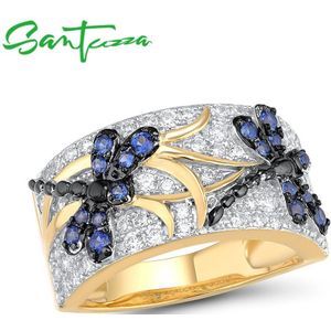 Santuzza Zilveren Ringen Voor Vrouw Sparkling Blue Spinels Wit Zirconia Echt 100% 925 Sterling Zilveren Ring Fine Jewelry