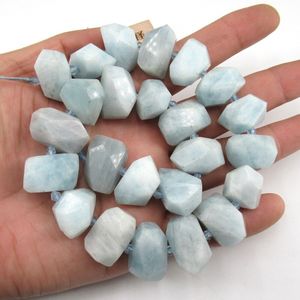 Apdgg Natural Facet Blue Aquamarijn Nugget Edelsteen Losse Kralen 15.5 ""Strand Sieraden Maken Diy