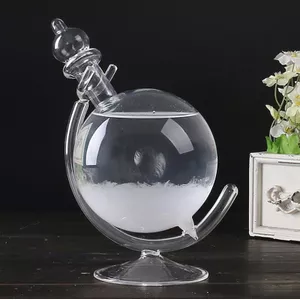 Soldela Glazen Stormglas – Fitzroy Barometer 20 Cm, Houten Sokkel, Weersvoorspeller, Decoratief Voor Thuis Of Kantoor