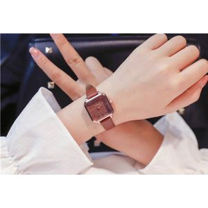 Ulzzang Vintage Vierkante Lederen Vrouwen Horloges Dames Zilver Quartz Horloges Vrouwelijke Rvs Mesh Armband Horloge Klok