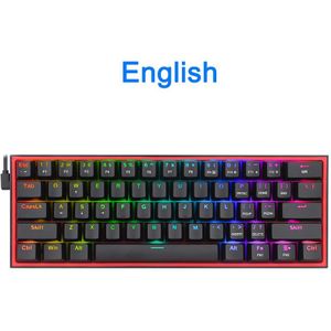 Redragon Fizz K617 Rgb Usb Mini Mechanische Gaming Toetsenbord Rood Schakelaar 61 Toetsen Bedrade Afneembare Kabel, Draagbare Voor Reizen