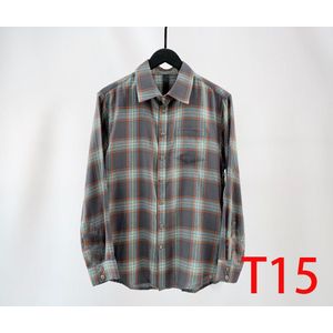 T15 High-End Serie Lederen Geborduurde Paar Zilveren Knop Plaid Shirt Orange Strepen Grijs Groen Plaid Katoen Stof