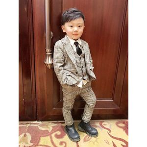 Kerst lattice Kids Blazer Baby Jongens Pak Jassen Formele Jas + Broek + vest 3 Stuk Jongen Suits Formele voor Bruiloft Kleding