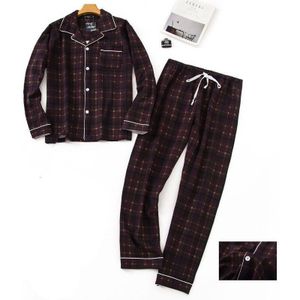 Winter Mannen Pyjama Set Plaid 100% Katoen Lange Mouw Broek 2 Stuk/set Casual Man Homewear Big Size Top zachte Warme Pyjama