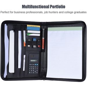 Multifunctionele Professionele Business Ritssluiting Portfolio Padfolio Map Document Case Organizer A4 Pu Leer Met Kaarthouder
