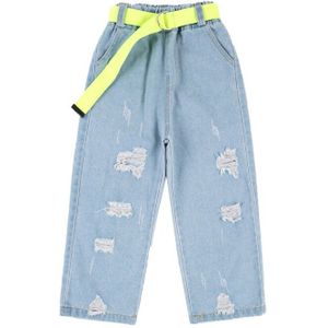 Meisjes Jeans 4-13 Jaar Oud Katoen Gewassen Kids Jeans Koreaanse Jeans Kinderkleding Belted Wijde Pijpen Broek kids Jeans Leisure