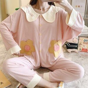 Verborgen Borstvoeding Pyjama 100% Katoen Pit Strip Opsluiting Lange Mouwen Bloemen Postpartum Moederschap Kleding Thuis Servic