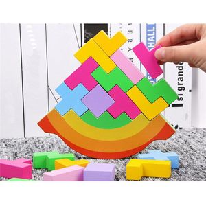 Kleurrijke Balans Speelgoed Houten Stapelen Hoogte 3D Puzzel Tetris Peuter Games kinderen Cognitieve Gebouw Puzzel Speelgoed
