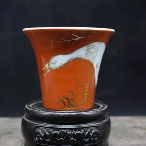 Qing-dynastie Tongzhi systeem, geschilderd grenen kraan en hoefijzer cup antiek porselein