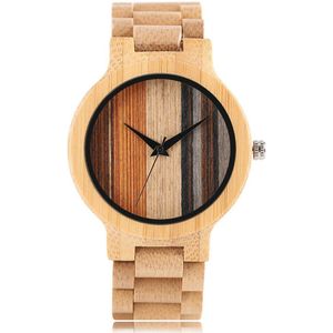 Bamboe Hout Horloge Voor Mannen Trendy Gekleurde Strips Display Mens Houten Quartz Horloge Vouwsluiting Hout Uurwerk