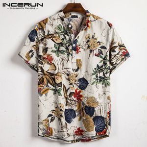 Incerun Mode Mannen Hawaiian Shirt Strand Gedrukt Korte Mouwen Stand Kraag Blouse Casual Katoen Heren Shirts S-3XL