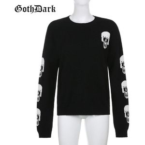 Goth Donkere Gothic Kintted Zwart Truien Punk Lange Mouwen Losse Crewneck Truien Vrouwen Vallen Winter Streetwear Mall Goth