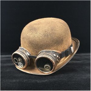 Goud Steampunk Bolhoed Vrouwen Mannen Retro Lolita Bril Topper Top Hoeden Fedora Cosplay Goochelaar Billycock Bruidegom Hoed