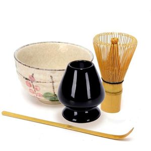 4 Stks/set Traditionele Matcha Giftset Bamboe Matcha Garde Scoop Ceremic Matcha Kom Garde Houder Japanse Thee Sets
