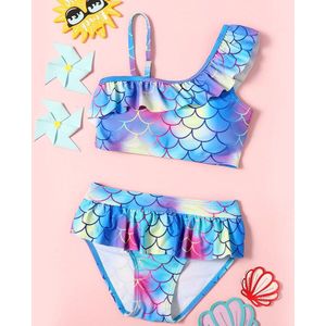 Zwemkleding Jonge Meisjes Badpakken 2 Stuks Een Schouder Tie Dye Badpak Ruches Badpakken