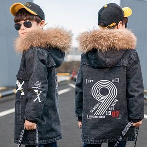 Winter Denim Jas Voor Jongen Plus Fluwelen Verdikking Buitenlandse Stijl Jas Mid-Length Hooded Casual Kinderen kleding