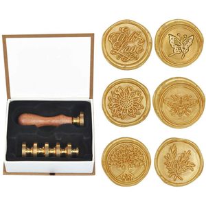 Gouden Wax Seal Stamp Kits Creatieve Houten Handvat Koperen Stempel Set Fire Lak Seal Envelop Lakzegel Poststempel